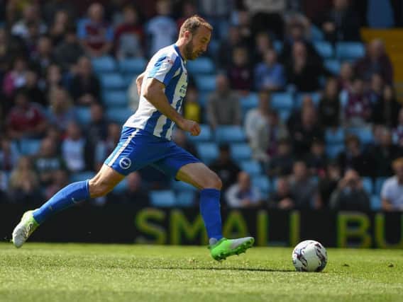 Glenn Murray scores from the penalty spot at Aston Villa. Picture by Phil Westlake (PW Sporting Photography)