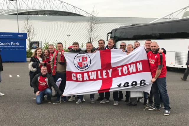 Crawley Town fans at the AMEX before the Sussex Senior Cup final against Brighton.
Picture by Steve Herbert