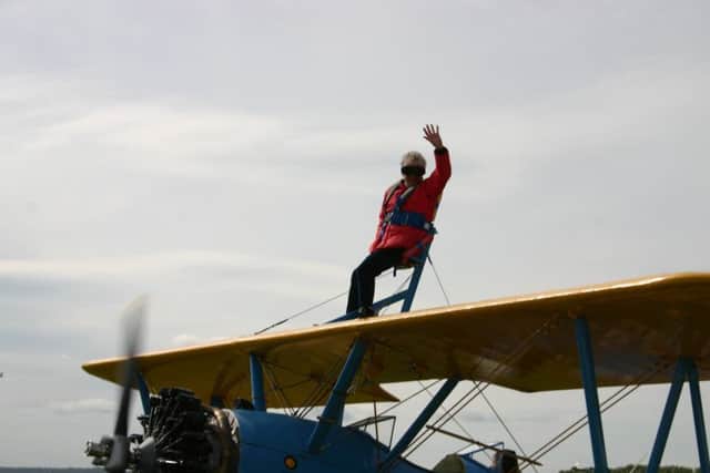 Jean Humphreys, 83, from East Preston, raised Â£2,040 for Mending Broken Hearts by doing a wing walk in 2015