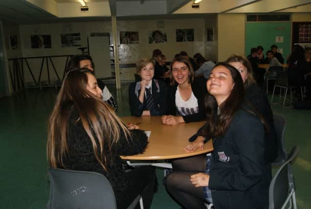 The Felpham students welcome the French pupils to their school