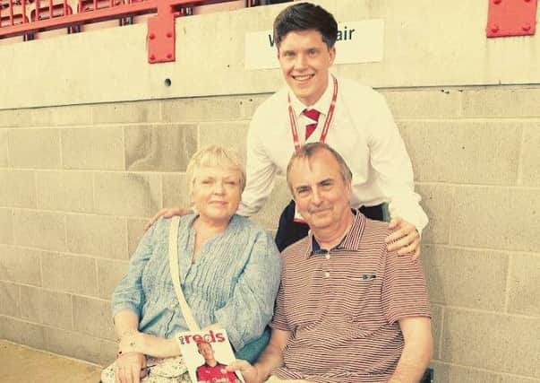 Alex Stedman with his mum, Liz, and dad, John