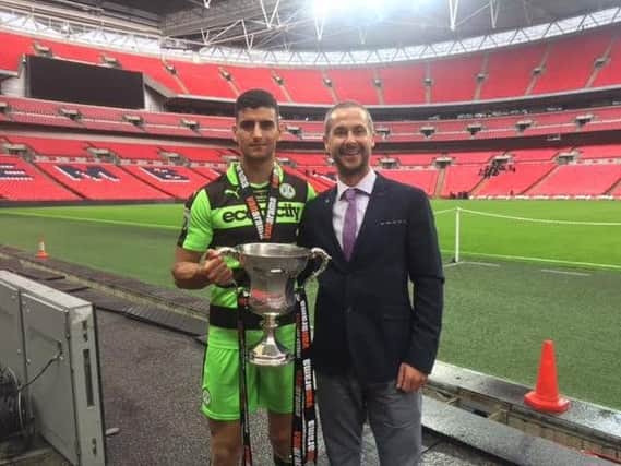 Omar Bugiel (left) with his former Chichester College teacher Darin Killpartrick at Wembley yesterday