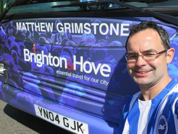 David with the bus in tribute to his brother