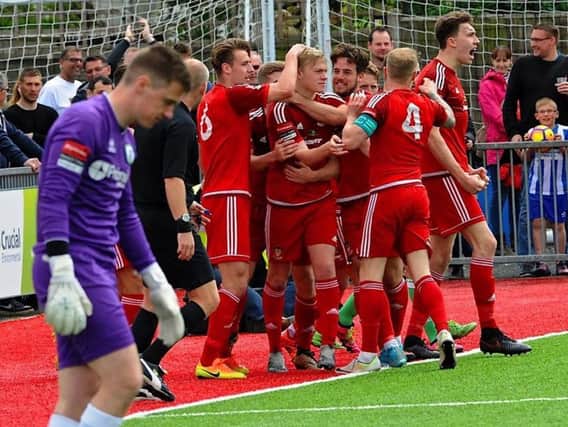 Worthing celebrate after a goal last season. Picture by Stephen Goodger