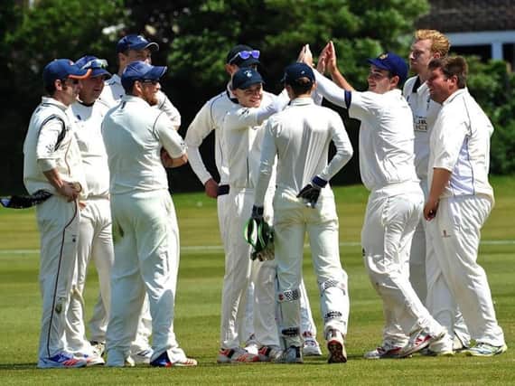 Littlehampton celebrate a wicket during their win over Crawley Down on Saturday. Picture by Stephen Goodger