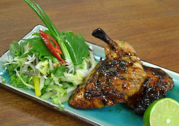 Oriental barbecue chicken and Asian salad