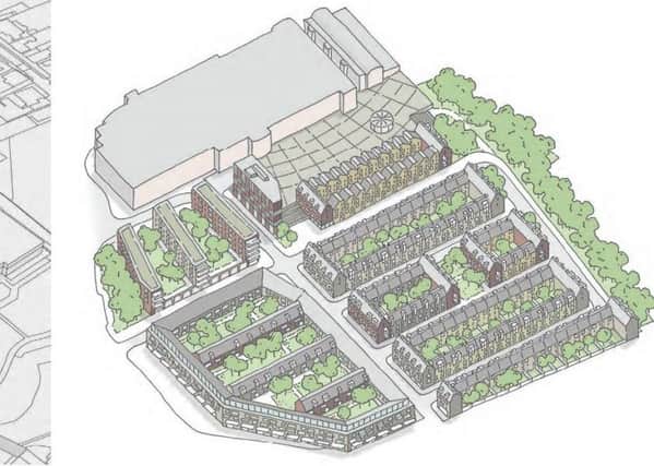 Artist's impression of a potential redevelopment scheme of the Sainsbury's site, The Forum is at the top