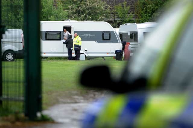 Travellers who invaded playing fields at Hazelwick School, Crawley. Photo Steve Robards SUS-170519-153217001