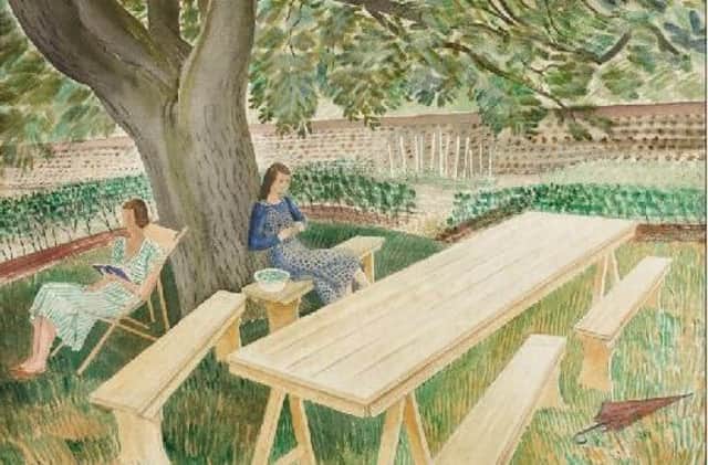 Two Women in a Garden by Eric Ravilious, 1939 (Fry Art Gallery)