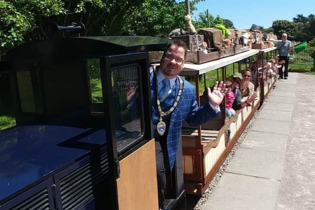 Billy and visitors at the Littlehampton miniature railway in Mewsbrook Park