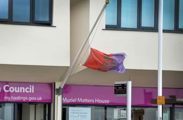 The flag flying at half mast outside Hastings Borough Council's offices. SUS-170523-144200001