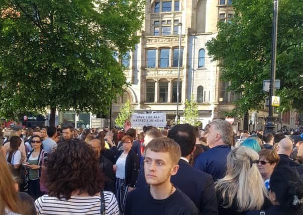 Just some of the thousands of people who attended the vigil in Manchester's Albert Square. Ferring student Emily Barleycorn, who took this picture, was among them