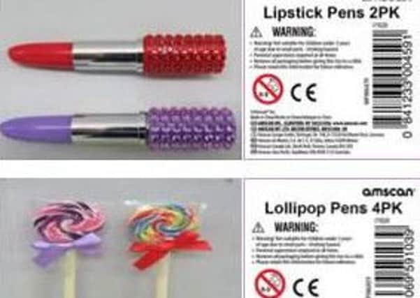 Lipstick and lollipop pens recalled