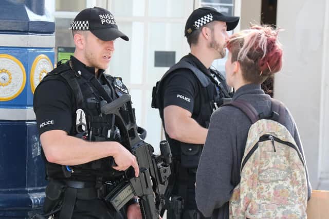Armed police at Brighton station (Photograph: Eddie Mitchell)