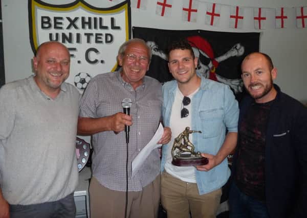 Supporters' player of the year Craig McFarlane (second-right) with chairman Bill Harrison (second-left) and club sponsors. Pictures courtesy Mark Killy