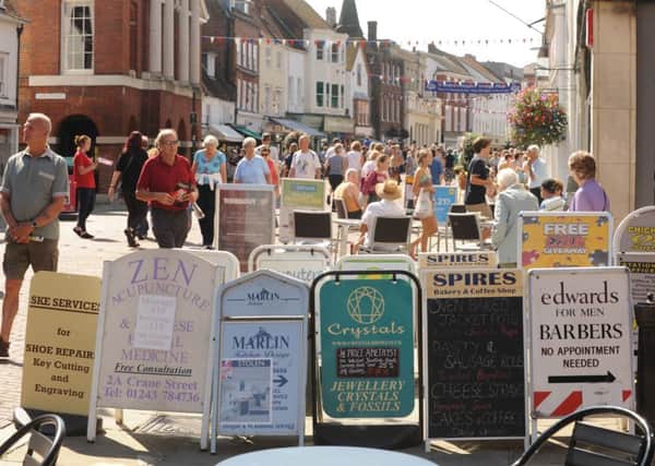 A collection of A-boards in Chichester before they were banned in 2014