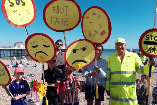Worthing beach was filled with parents and children for the Save Our Schools West Sussex demonstration on Friday, May 26