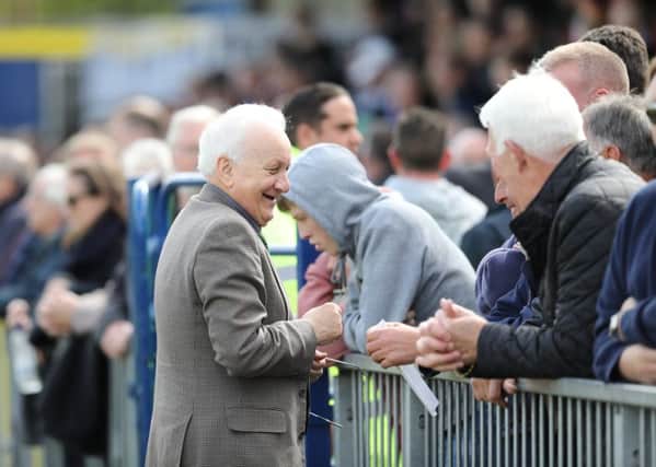 Jack Pearce chats to fans at Bognor's Easter visit to Havant / Picture by Tim Hale