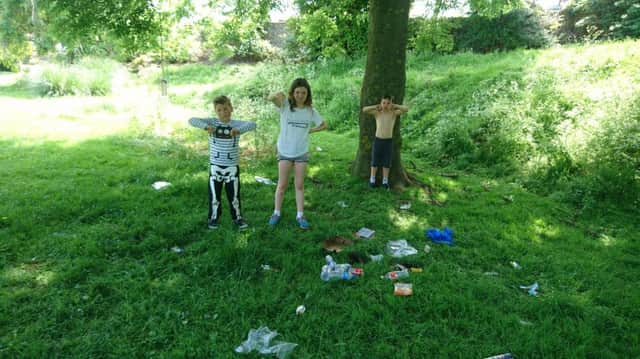 Leading the fight against litterbugs: Emily Paterson, 10, Alex Paterson, six, and Oliver Davis, eight