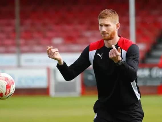 Crawley Town striker/caretaker manager Matt Harrold takes traIning ahead of the final game of the season against Mansfield.
Picture by James Boardman, Telephoto Images.