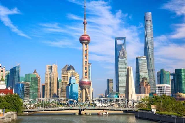 Shanghai skyline with historical Waibaidu bridge, China SUS-170806-161109001