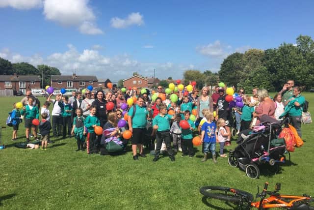 Around 100 balloons were released outside Bersted Green Primary School on Friday