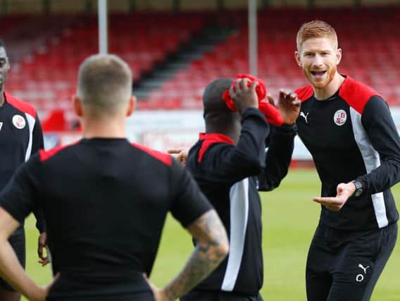 Crawley Town's Matt Harrold takes training ahead of their final match of the season against Mansfield.
Picture by James Boardman (Telephoto Images).