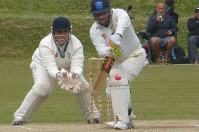 Priory opening batsman Jason Finch is watchful in defence.