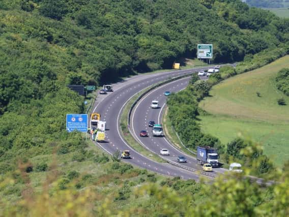 The overturned caravan on the A27 (Photograph: Eddie Mitchell)