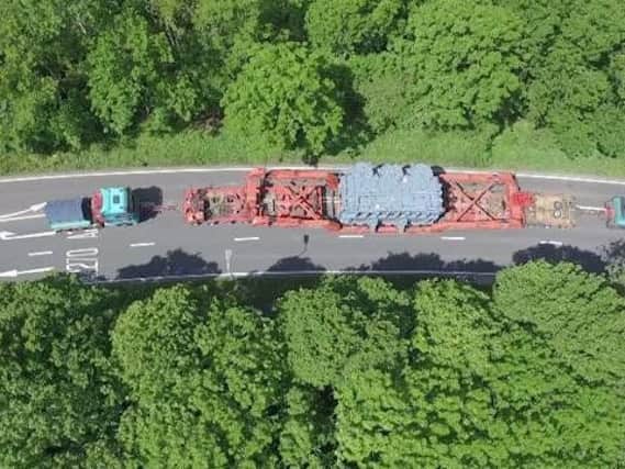 Drone footage captured the transformer's journey to Ninfield.