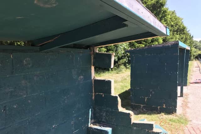 The vandalised home dugout at Westfield Football Club SUS-170615-144025002