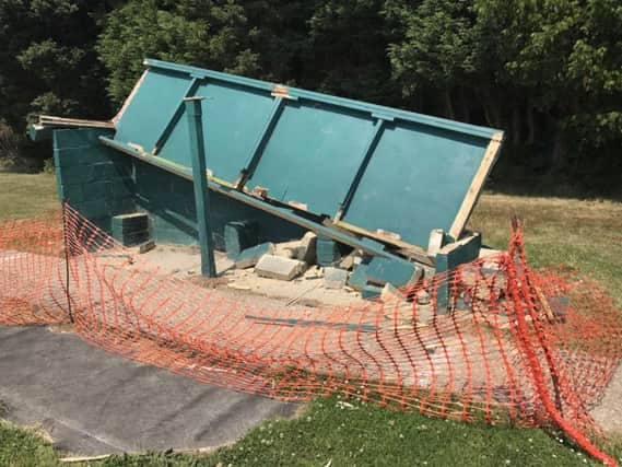 Vandals destroyed the home dugout at Westfield FC. SUS-170619-150957001