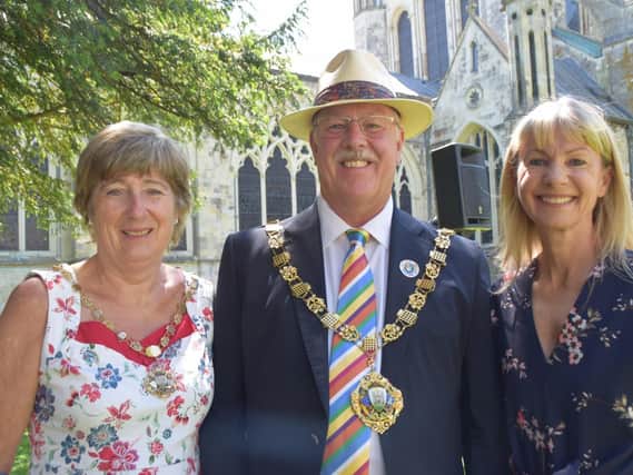 Chichester Mayor Peter Evans, Mayoress Margaret Evans, and Chichester novelist Kate Mosse open the 2017 Festival of Chichester
