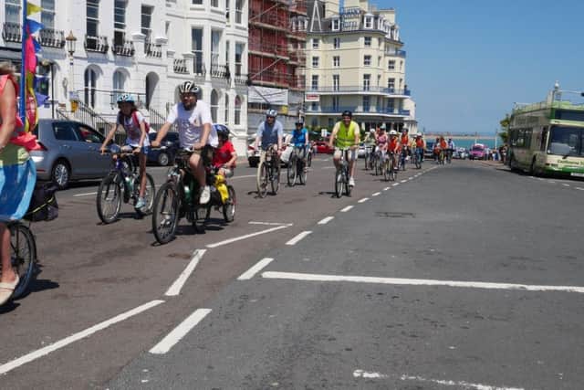 The ride aimed to highlight narrow points for cyclists on the prom