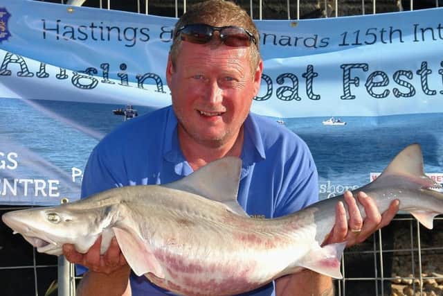 Graham Bisson with an 18lb 12oz smoothound.