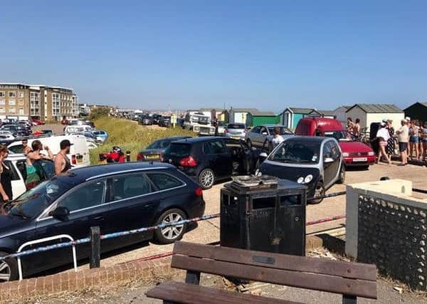 Car chaos at the approach to the widewater car park