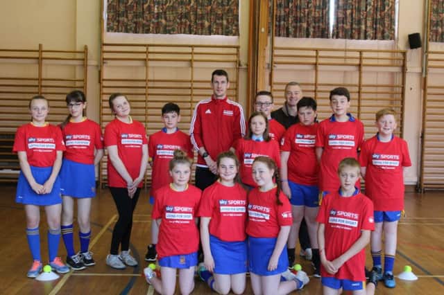 Loreto College Year 8 students taking part in activities with Michael McKillop as part of the Sky Sports Living For Sport Programme.