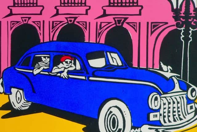 Classic American automobiles that grace the streets of Havana feature in Chris' latest woodcut project