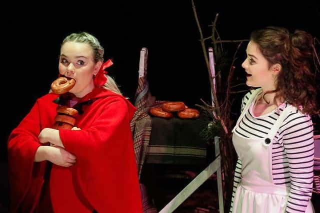 Into The Woods. Orla Ridpath as Little Red Riding Hood and Emily Teitz as the baker's wife. Picture by Andrew Matthews