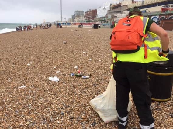 Litter on Brighton beach