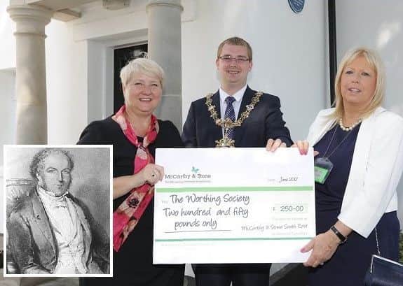(Left to right) Julie Ward, regional sales and marketing director at McCarthy and Stone, mayor of Worthing Alex Harman and Susan Belton, chairman of the Worthing Society. Inset: Dr Frederick Dixon. Picture: Andrew Williams