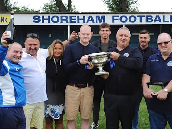 Shoreham finally got their hands on the SCFL Premier Division trophy this weekend. Picture by Stephen Goodger