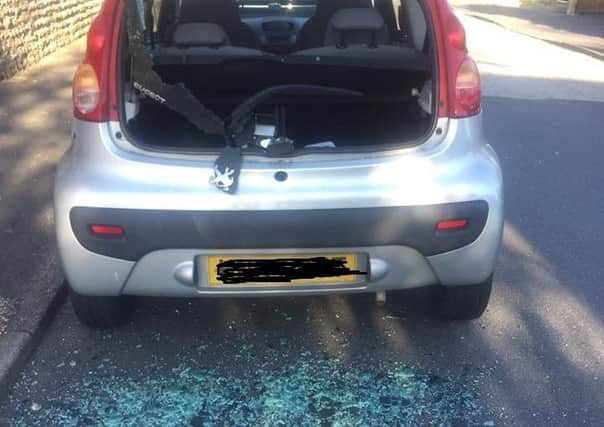 The rear windscreen of Emily Crabb's car was smashed by vandals. Picture: Emily Crabb