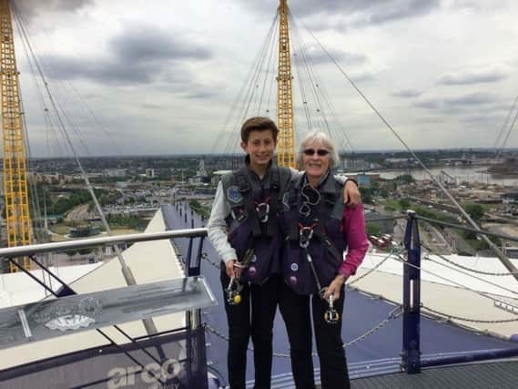 Rowena and her grandson Harry on top of the O2 Arena.