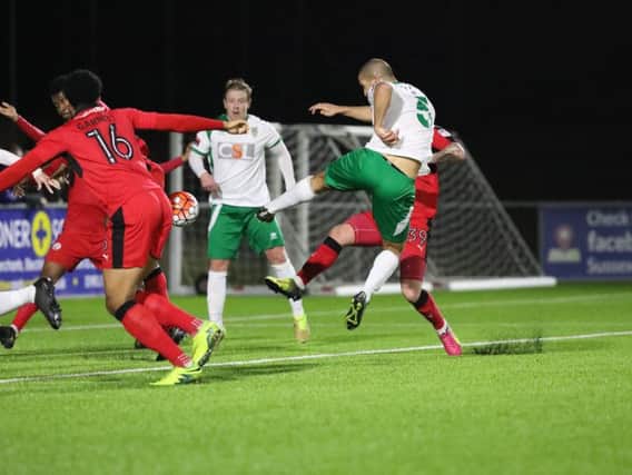 Sami El-Abd scores against Crawley in the Sussex Senior Cup semi-final / Picture by Tim Hale