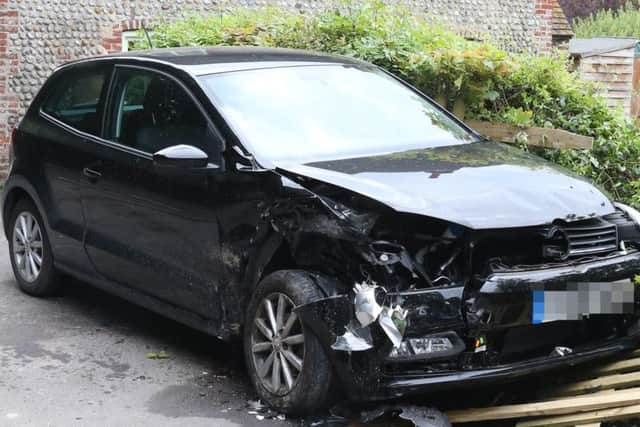 Car hits home in Upper Beeding. Photo by Eddie Mitchell.