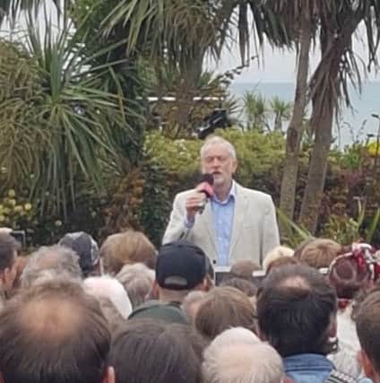 Labour leader Jeremy Corbyn speaking in Hastings today. Pictures by Pictures by Roberts Photographic