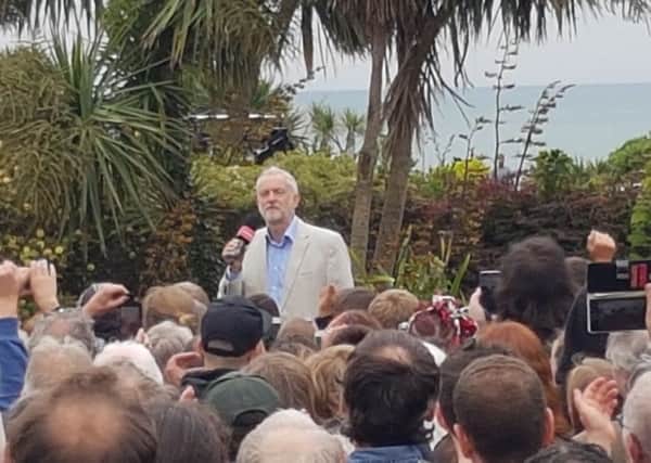 Labour leader Jeremy Corbyn speaking in Hastings today. Pictures by Roberts Photographic