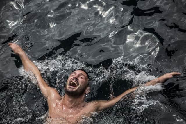 Blake Aldridge of the UK is seen after his final dive from the 27.5 metre platform during the first stop of the Red Bull Cliff Diving World Series at the Serpent`s Lair, Inis Mor, Ireland on June 24, 2017. // Dean Treml/Red Bull Content Pool // P-20170624-00817 // Usage for editorial use only // Please go to www.redbullcontentpool.com for further information. //