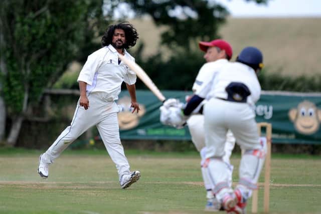 Cricket: Sussex League Division 4: Slinfold v Steyning (batting). Imran Shah to Andy Isaacs. Pic Steve Robards SR1715728 SUS-170307-112651001